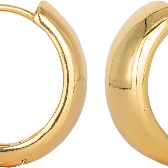 Gold Chunky Hoop Earrings Women Trendy 18K Gold Plated Small Thick Hoop Jewelry - Picture 1 of 5